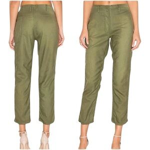 The GREAT. Olive Linen Cotton Blend Chino Pants Size 31 Button Fly High Waist